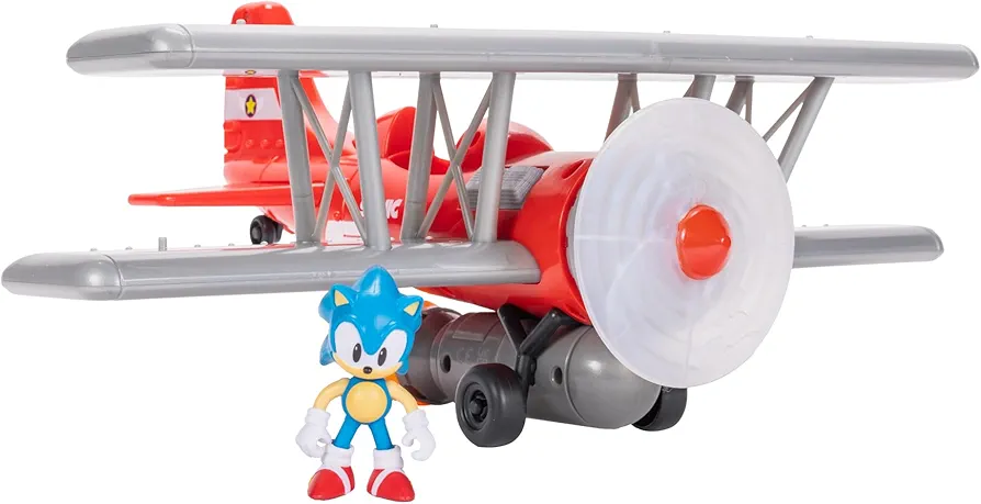 Sonic The Hedgehog Tornado Biplane Playset with 2.5" Sonic Action Figure, Spinning Propeller, Lights and Sounds!