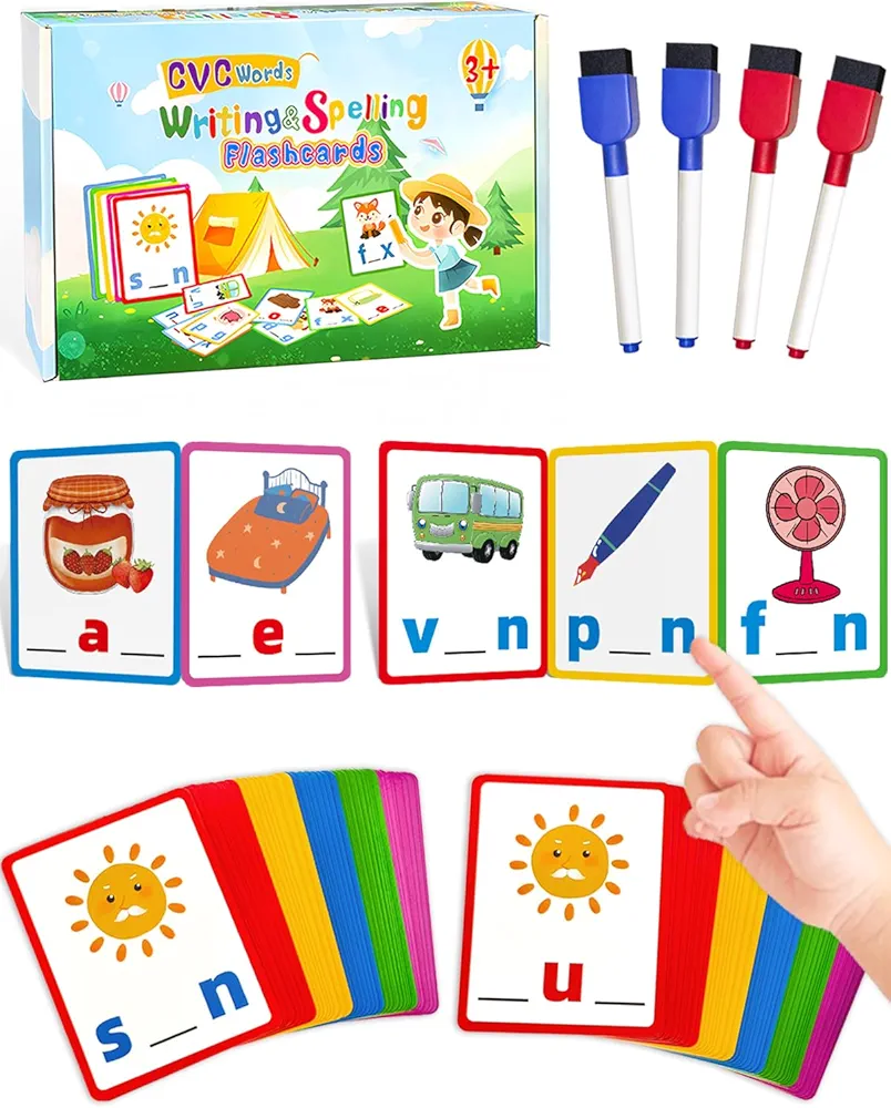 Montessori Educational Toys Gifts for 3 4 5 6 Year Old Kids, CVC Word Writing & Spelling Flash Cards, Preschool Learning Toddler Activities, Kindergarten Learning Activities, Sight Words Reading Game