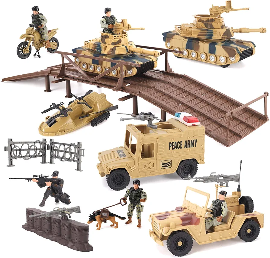 Liberty Imports Military Toys Army Action Combat Zone - 42 Piece Huge Playset with Large Tanks, Boat, Motorcycle, Trucks, Soldier Figures and Accessories