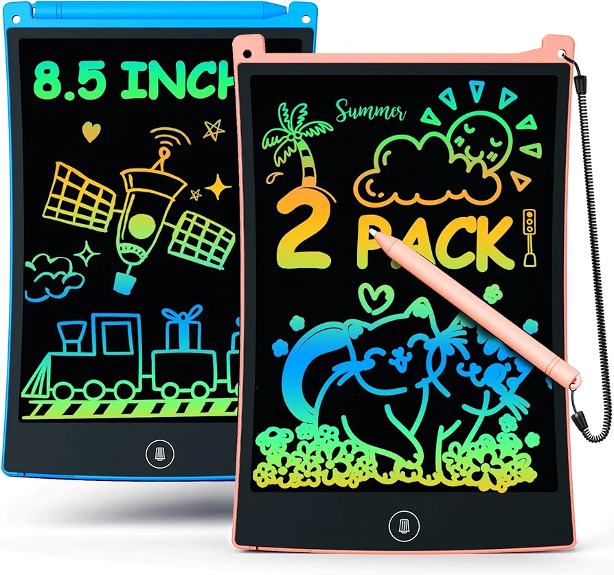 bravokids 2 Pack LCD Writing Tablet with Stylus, 8.5 inch Colorful Doodle Board Drawing Pad for Kids, Travel Games Activity Learning Toys, Birthday Gift for Age 3 4 5 6 7 8 Year Old Boys Girls