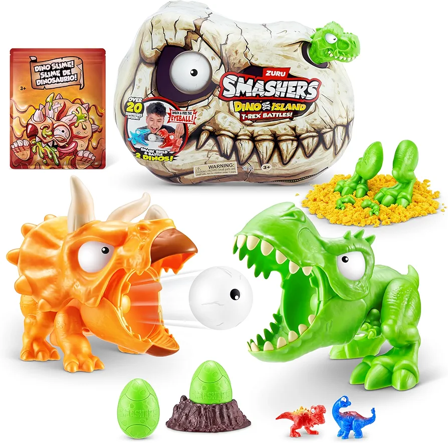 Smashers Dino Island Mini T-Rex Battles Playset by ZURU Boys Dinosaur Battling Toys Shoots Fires Collectible Surprise Unboxing Skull