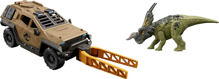 Mattel Jurassic World Truck & Einiosaurus Dinosaur Action Figure Toy Set with Flip & Roll Feature, Mission Mayhem Vehicle for Dino & Destruction Play