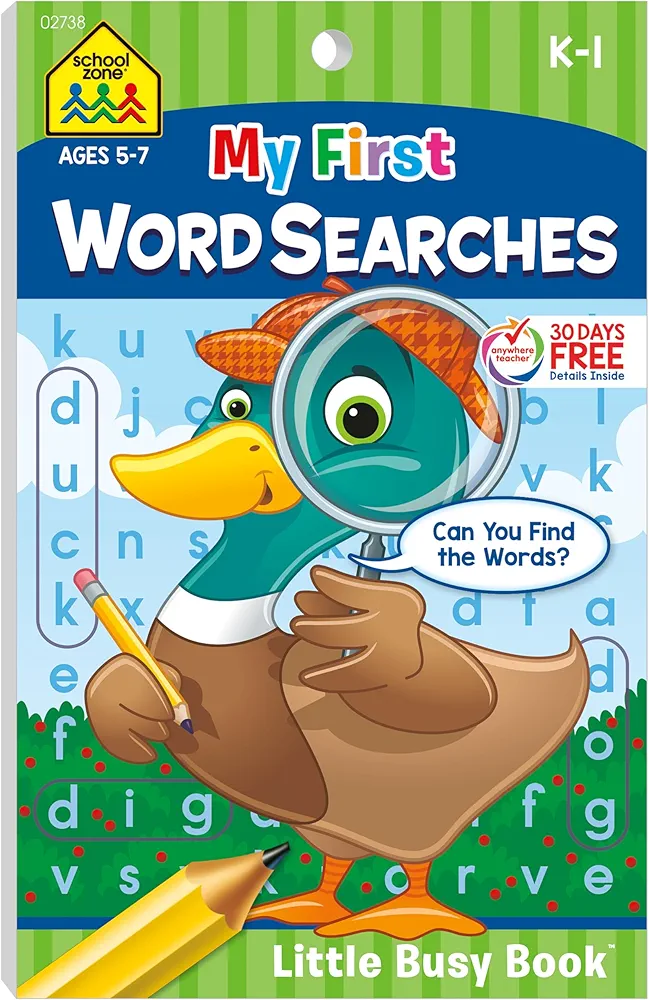 School Zone - My First Word Searches Workbook - Ages 5 to 7, Kindergarten to 1st Grade, Activity Pad, Search & Find, Word Puzzles, and More (School Zone Little Busy Book™ Series)