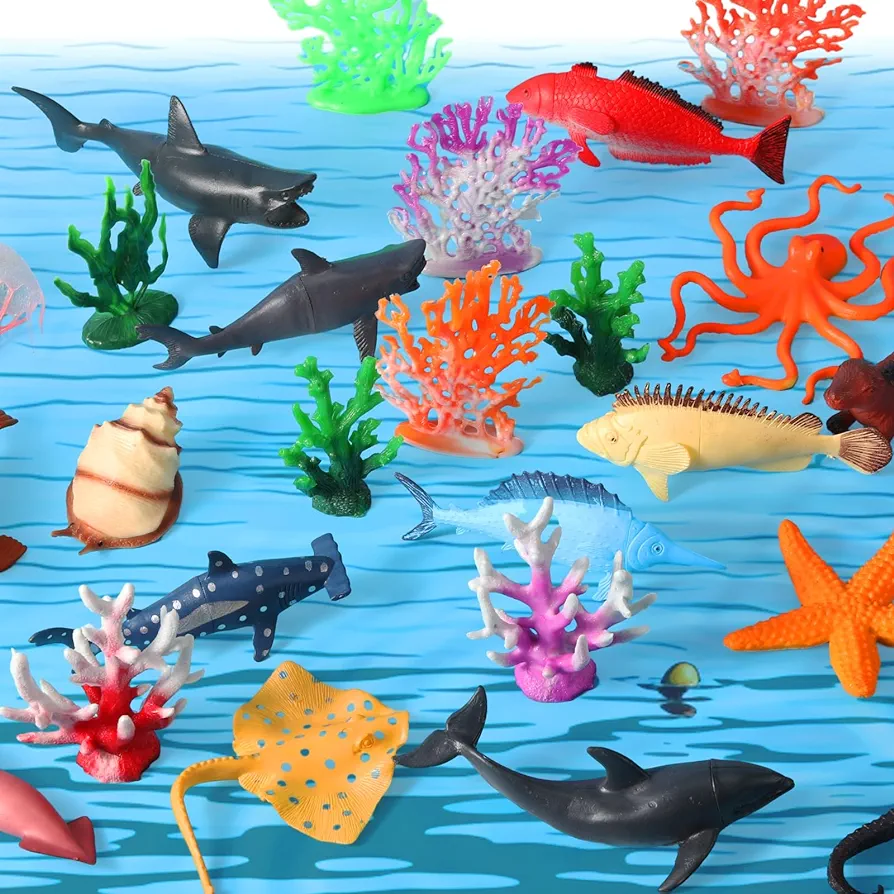 26 Pcs Ocean Animals Figurines Toys Plastic Sea Creatures Diorama Project Playset Ocean Habitat Project Supplies with Coral Reef Kit for Kids Toddlers Educational Learning Cake Toppers Birthday Gift