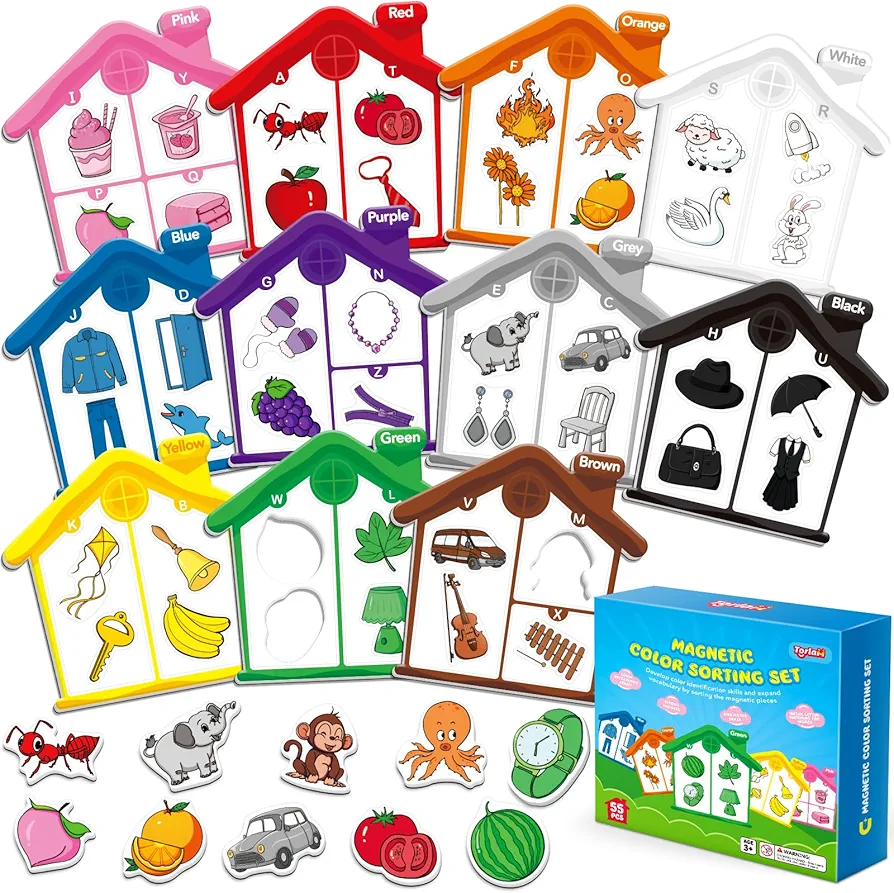 Magnetic Color Sorting Toys Alphabet Games Learning ABC Letter Recognition Color Shape Matching Fridge Magnets for Kids, Preschool Learning Activity Toddler Magnets for Refrigerator Whiteboard