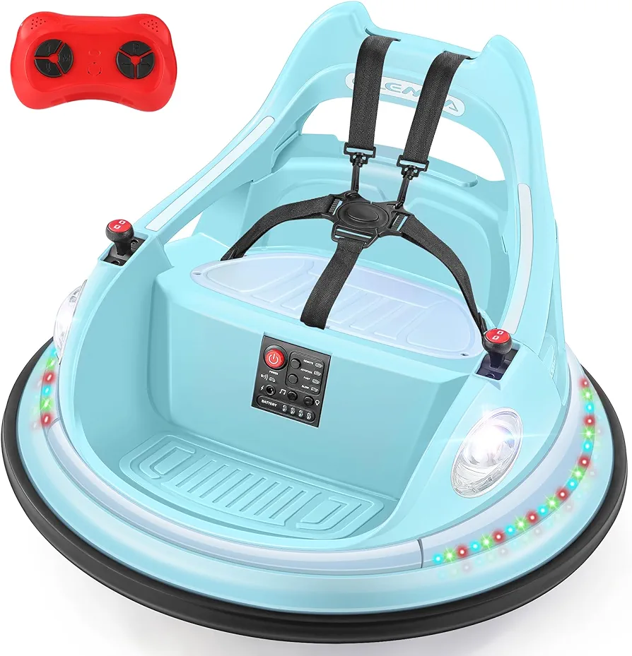 ELEMARA Ride on Bumper Car for Kids & Toddlers,1.9MPH Max,12V Ride on Toys W/Remote,2Playing Modes,2-Speed,360°Spin,Bumping Toy Gifts with W/Bluetooth,5 Flashing Lights,DIY Stickers,Light Blue