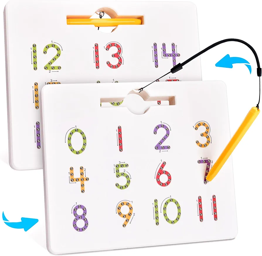 Gamenote Magnetic Number Tracing Board, 2 in 1 Double Sided Numbers 1-20 Writing Board for Toddlers & Kids, Preschool Handwriting Learning Toys, Educational Math Manipulatives