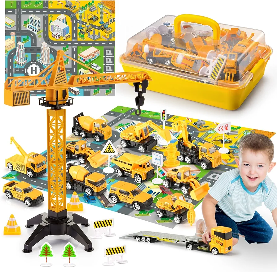 Toys for 3-8 Year Old Boys Girls, Alloy Cars Construction Toys, Alloy Construction Engineering Vehicle Toy Sets, Toys for Ages 3-8, Easter Basket Stuffers