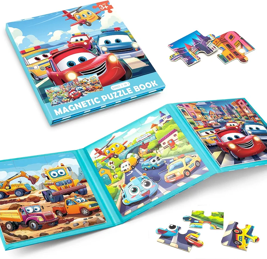 Magnetic Puzzles for Toddlers 3-5, 9-12-16 Pieces Car Puzzles for Kids Ages 4-6 Kids Puzzles Educational Learning Magnet Travel Puzzles Road Trip Activities Toys for 2 3 4 5 6 Year Old Boys and Girls