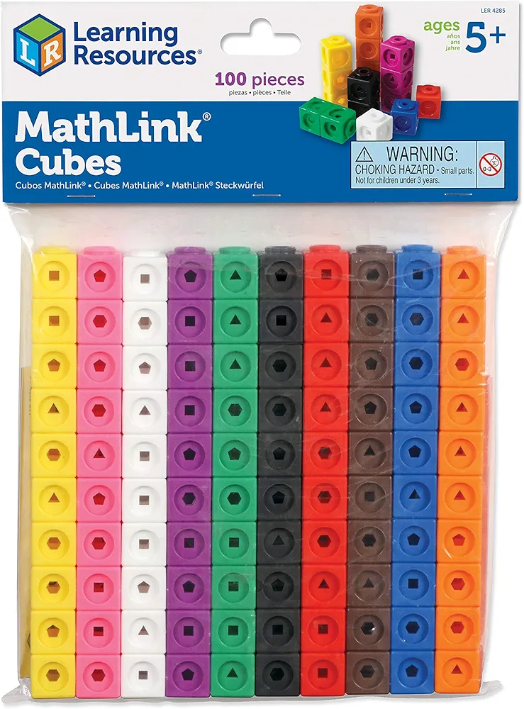 Learning Resources MathLink Cubes - Set of 100 Cubes, Ages 5+ Kindergarten, STEM Activities, Math Manipulatives, Homeschool Supplies, Teacher Supplies