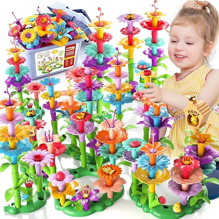 Flower Garden Building Toys for 3 4 5 6 Year Old Girls, Educational Activity Preschool Birthday Gifts for 3 4 5 Year Old Girls, Building Stem Toys for Kids Toddlers Ages 3-5