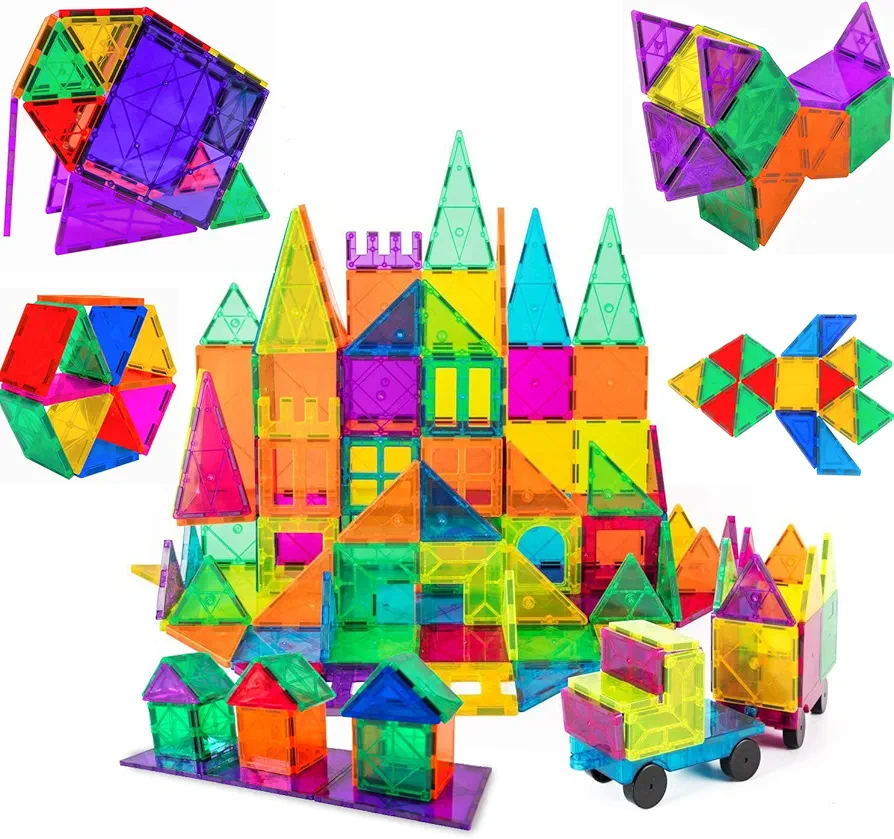 GiftedKids Magnetic Tiles Building Blocks, 120 Pcs Magnet toys | Preschool Toys Magnets for kids | Building toys for kids ages 4-8