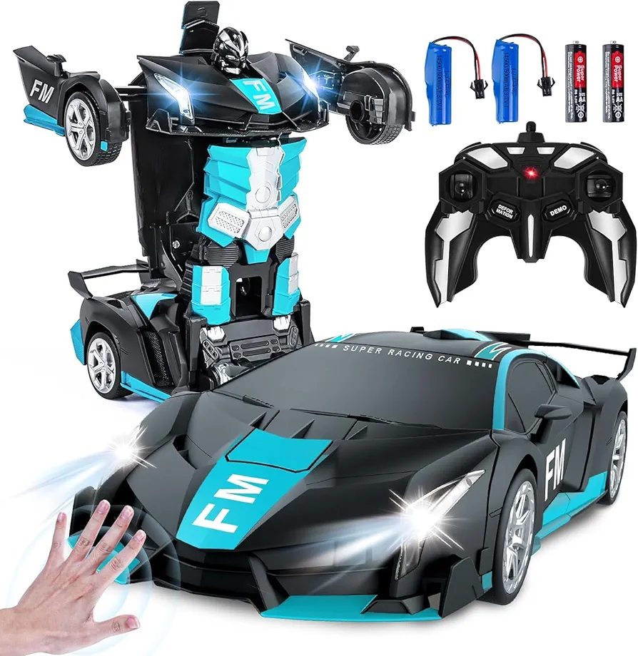 Wrystte Remote Control Car for Boys,Gesture Sensing Transform 2.4G RC Cars with Light Music,Toy Car for Ages 4-12,One Button Deformation,360 Rotating Drift 1:18 Scale,Xmas Birthday Gift for Boys Girls