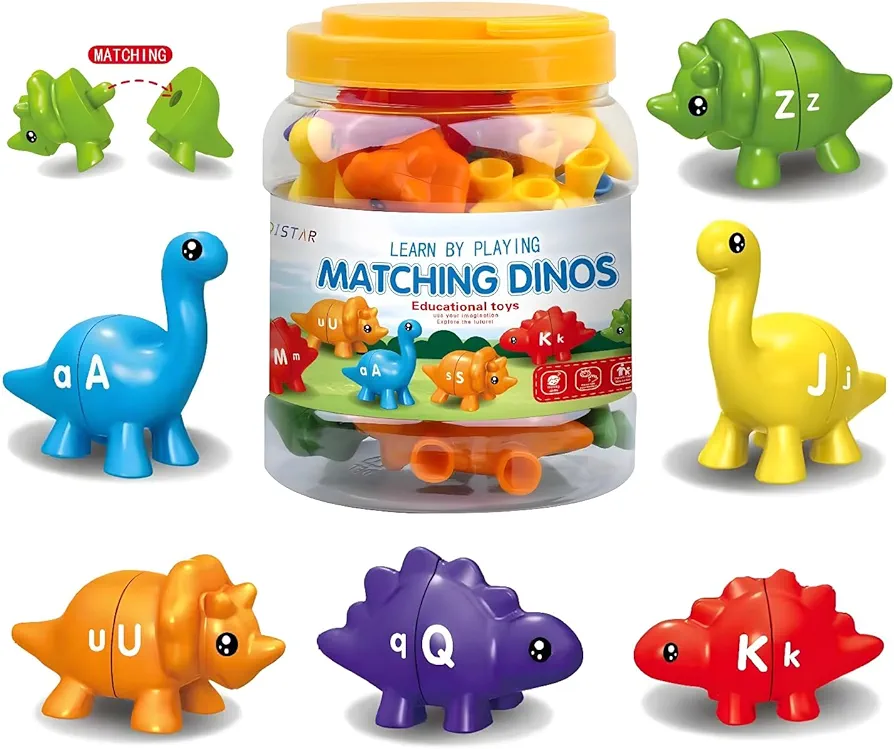 Matching Dinos Toys - 26 Pieces, Counting & Sorting Toy, Shape & Colour Sorting, Letters Dinos Toys, ducational Learning Toys for 1,2,3 Year Old Toddlers Boys Girls