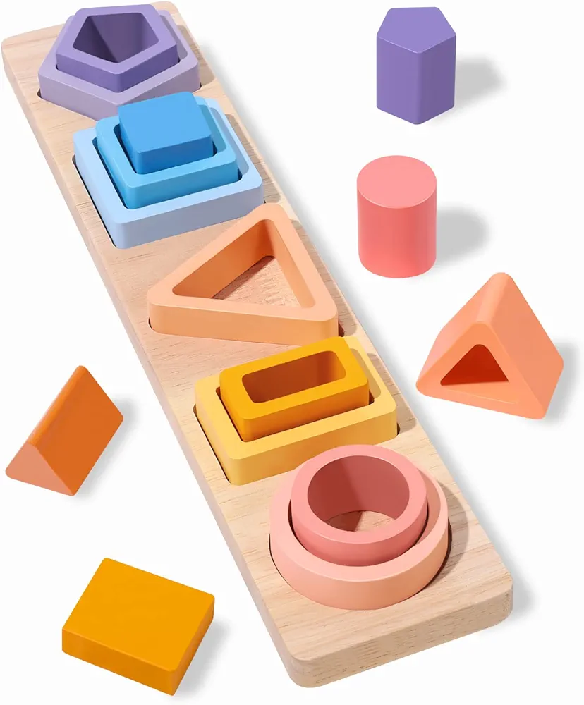 Montessori Toys for 1 2 3 Years Old Boys Girls,Toddler Learning Educational Wooden Sorting & Stacking Toys,Shape Sorter Color Stacker Toy Preschool Kid Puzzles 1-3，Ideal Gift for Baby Boys Girls