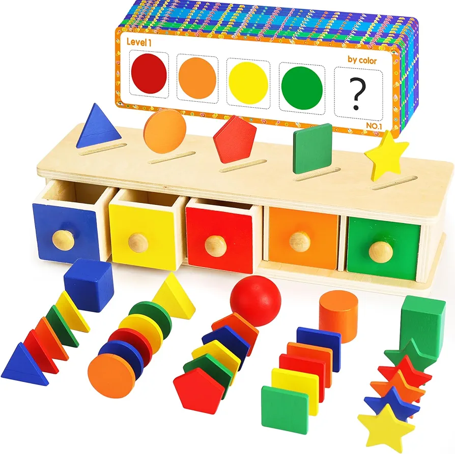 Montessori Toys Wooden Color & Shape Sorter Toys for Toddlers 1-3 Matching Box Sorting Blocks Manipulatives Preschool Learning Activities Educational Toys for 1 2 3 4 Year Old Boy Girl Kid Gifts