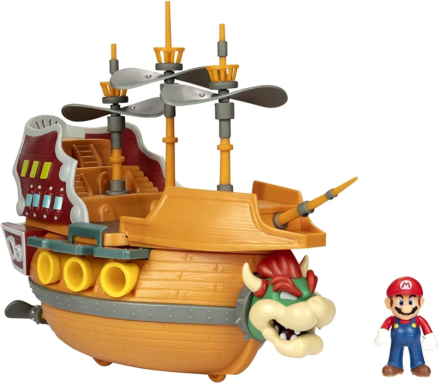 Super Mario Deluxe Bowser's Air Ship Playset with Mario Action Figure – Authentic in-Game Sounds & Spinning Propellers