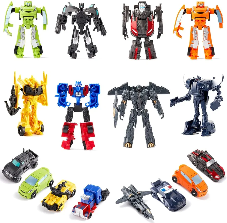 Kids Cars Robot Toys 8 Pcs Car Robot Toys, 3.5 inch Small Deformation Robots, Mini Action Figures, Birthday Favors Toys for Kids Age 5 and up