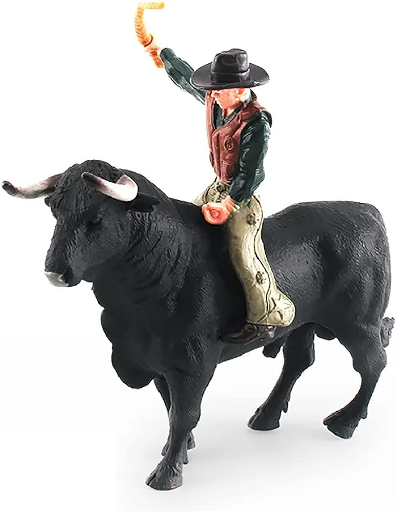 Simulated Cowboy with Black Bull Figure Toy, Realistic Spanish Bullfighter Cattle Figurines Preschool Science Educational Learn Cognitive Toys