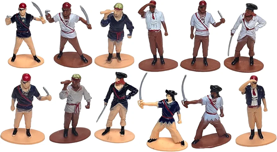 Pirate Toy Miniature Figures Playset - 12 Pack (3") Assorted Weapons, Crewmates, Accessories, Caribbean Theme, Great Toy for Kids and Party Favor, (Pirate, 12 Pack)