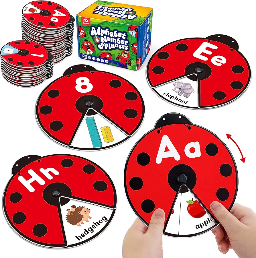 Coogam Interactive Alphabet Learning Toy, ABC Number Letters Spinning Game, Sight Words Animal Pattern Ladybug Cards, Montessori Educational Toy Gift for 3 4 5 Year Old Baby Toddlers