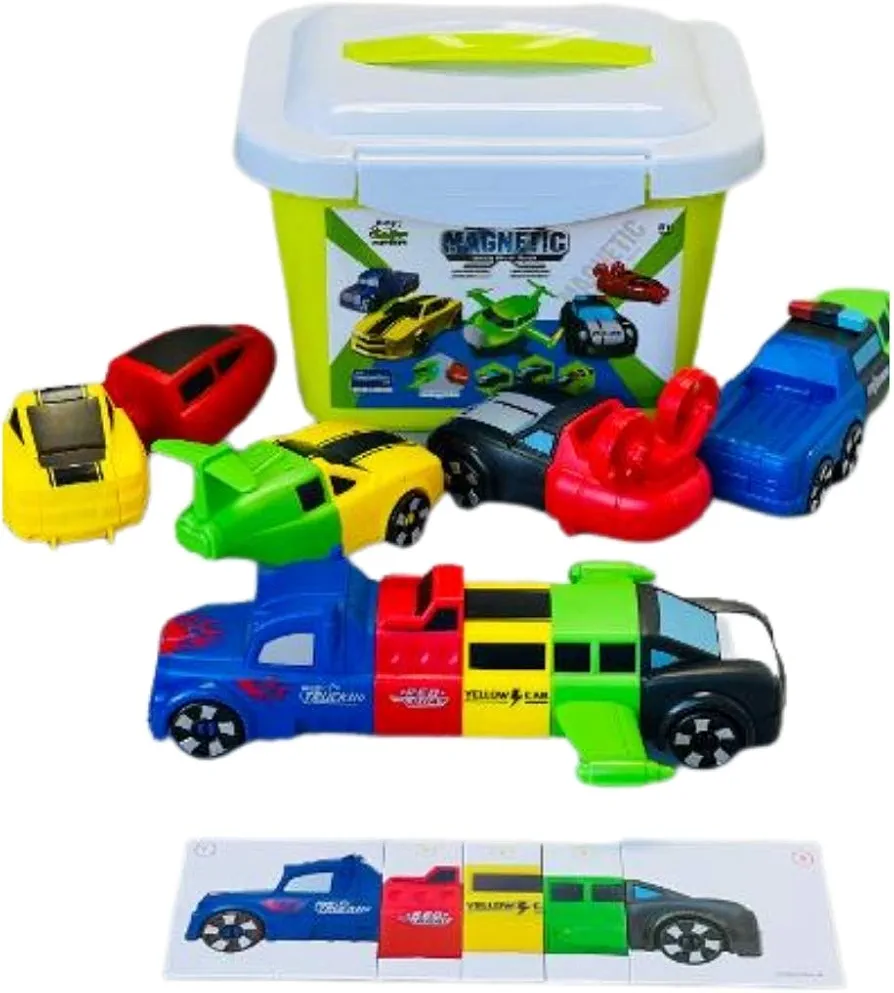 Magnetic Mix -n- Match Vehicle Set. Fine Motor Speech Educational STEM Construction Preschool Engineering Best Gift for Boys and Girls!