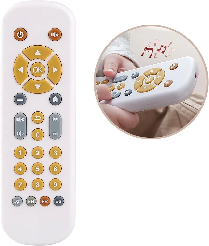 Nueplay Baby TV Remote Control Toy with Light and Sound, Toddler Realistic Controller with 3 Languages, Early Educational Learning Musical Toys, Preschool Infant Boys Girls 6, 12, 18 Months, White