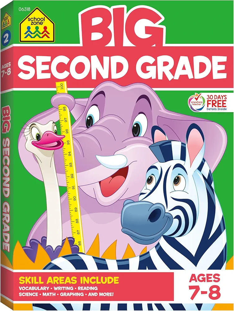 School Zone - Big Second Grade Workbook - 320 Pages, Ages 7 to 8, 2nd Grade, Word Problems, Reading Comprehension, Phonics, Math, Science, and More (School Zone Big Workbook Series)