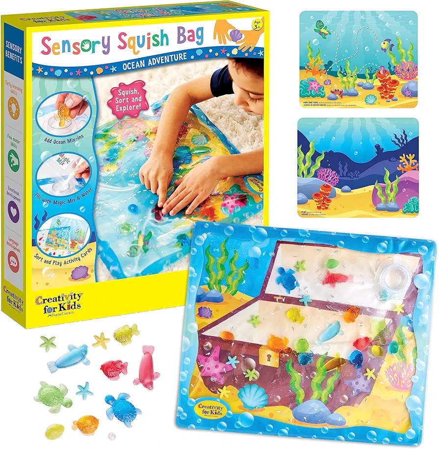 Creativity for Kids Sensory Squish Bag: Ocean Adventure - Toddler Sensory Mat, Calming Toys and Motor Skills Activities for Kids Ages 3-5+, Busy Board, Calm Down Corner Supplies