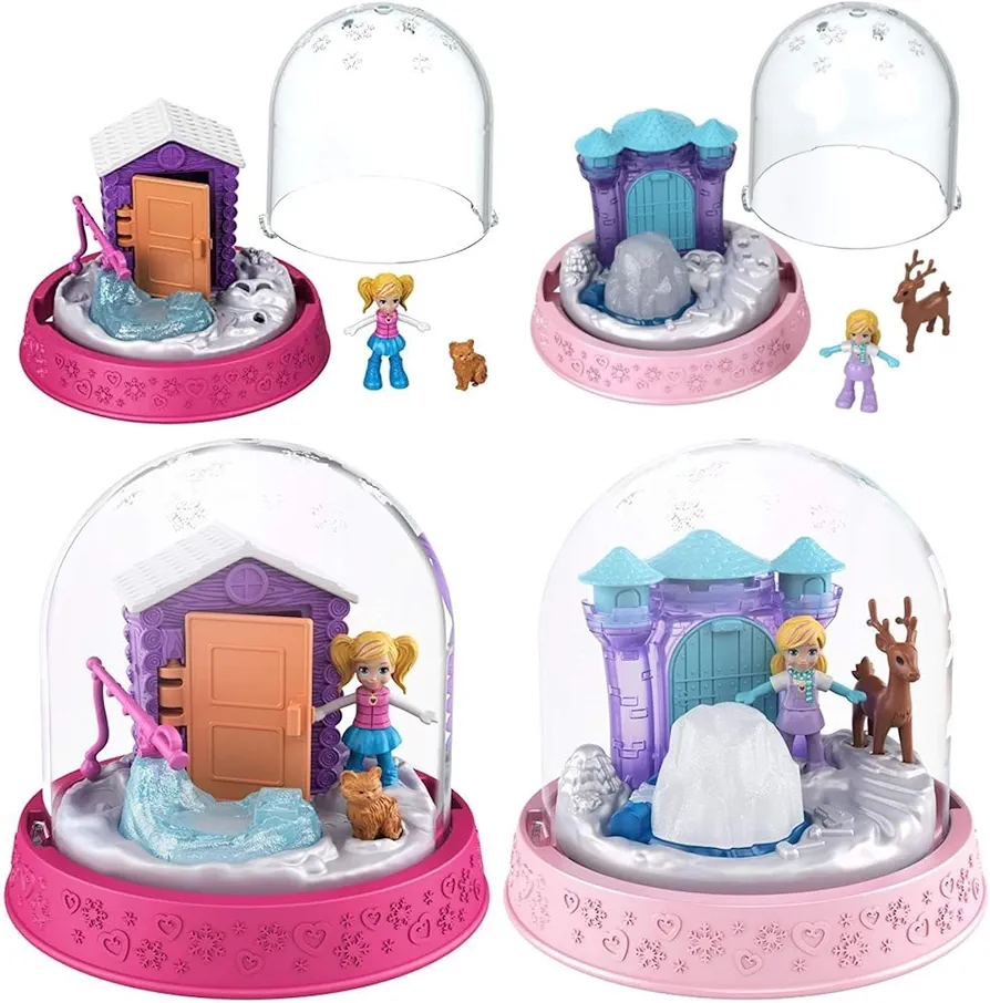 Polly Pocket Globe's - Great Value Action Figure Playsets - Winter Cabin & Ice Sculpture - Globe Twin Pack