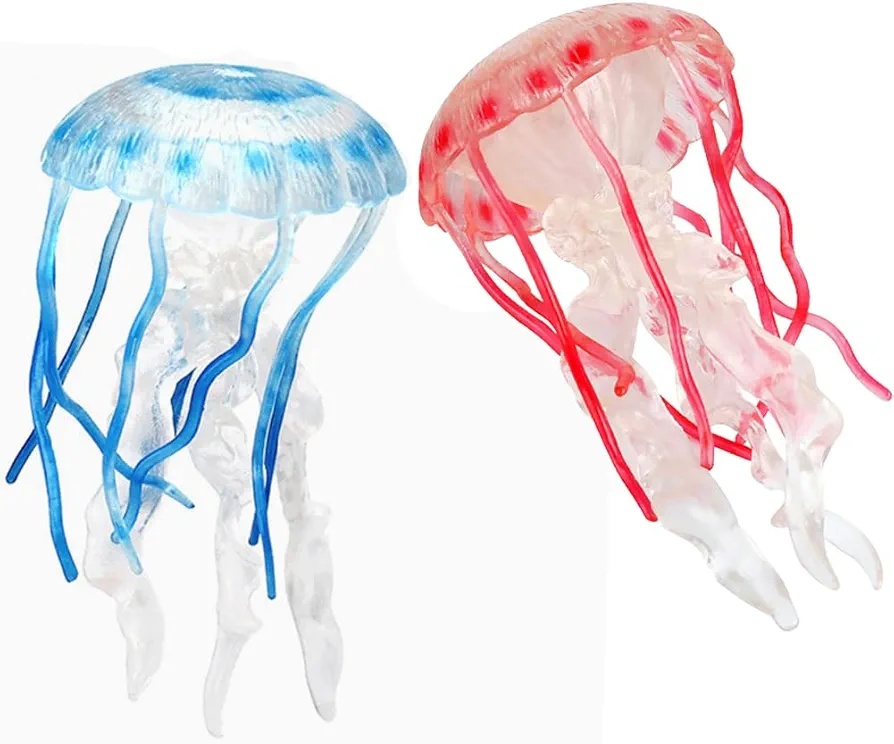 2 Pcs Realistic Ocean Jellyfish Model Toys, Simulated Sea Life Jellyfish Animals Figurine Collection Playset Sea Creature Science Educational Props(Red&Blue)