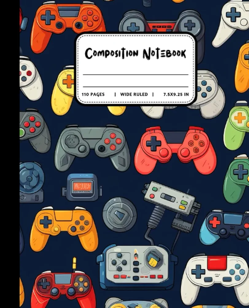 Composition Notebook: Video Game Controllers Illustration - Wide Lined | Modern Notebook For Gamer Boy & Kids