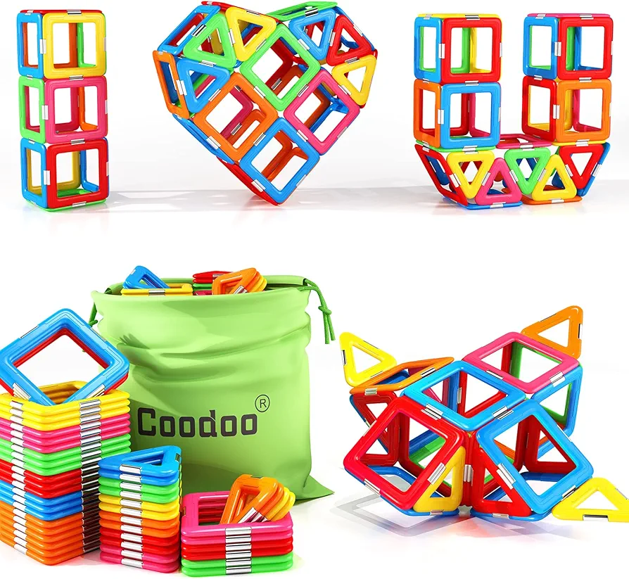 Coodoo Upgraded Magnetic Blocks Tough Tiles STEM Toys for 3+ Year Old Boys and Girls Learning by Playing Games for Toddlers Kids, Compatible with Major Brands Building Blocks - Starter Set