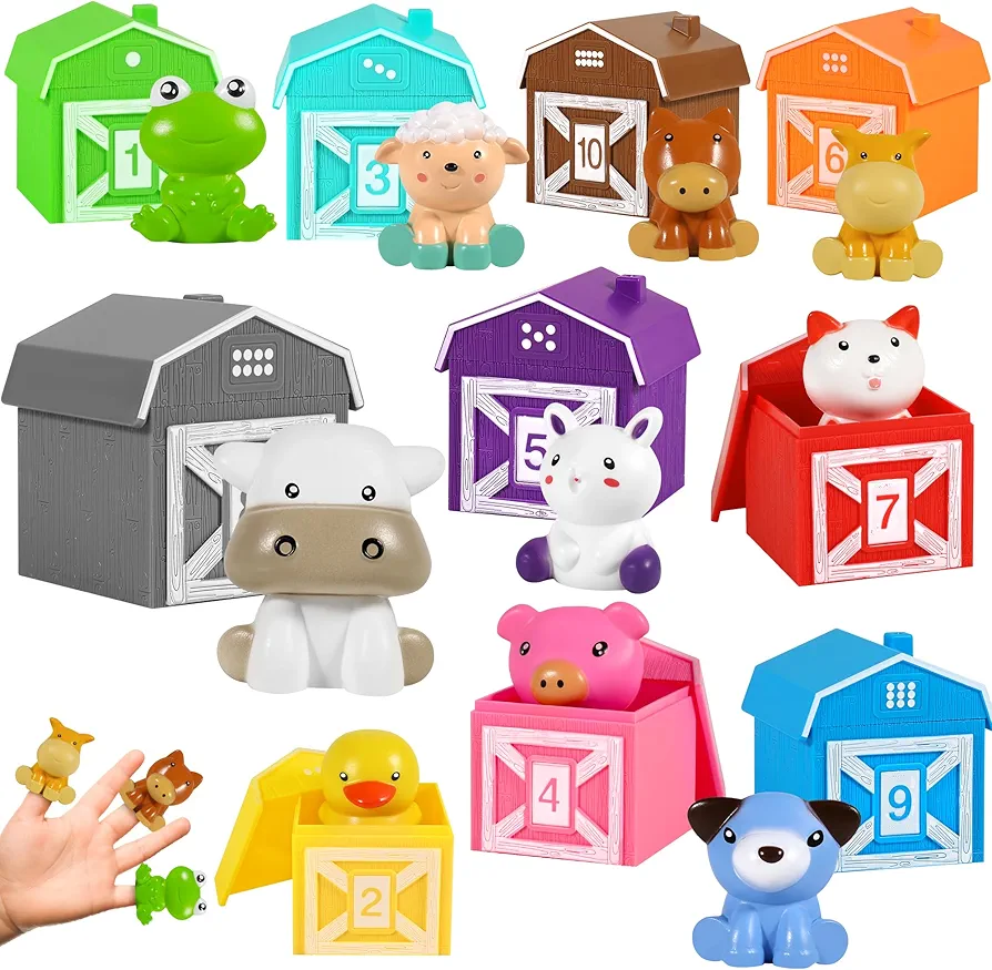 Montessori Farm Animal Learning Toys for Toddlers 1-3, 20PCS Toddler Learning Toys for Counting, Color Sorting, Matching Game, Idea Christmas Birthday Easter Gift for Toddler Baby Boy Girl 18+ Months