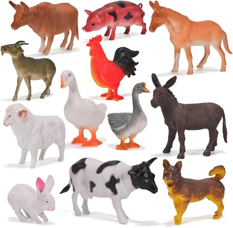 12 Pack Large Farm Animals Toys for Kids 3-5 Year Old Toddlers Realistic Plastic Farm Animal Figures Playset Animal Poultry for Learning