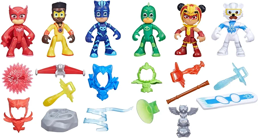 PJ Masks Power Heroes Meet The Power Heroes Figure Set with 6 Figures and 14 Accessories, Preschool Toys for Kids 3 Years and Up