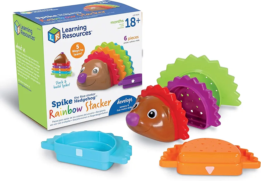 Learning Resources Spike the Fine Motor Hedgehog Rainbow Stackers - 6 Pieces, Ages 18+ months Stacking & Counting Toy for Toddlers, Montessori Toys