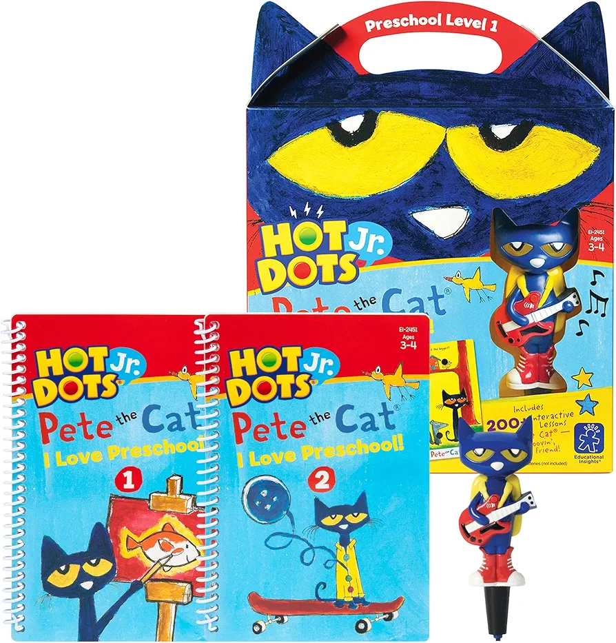 Educational Insights Hot Dots Jr. Pete The Cat - I Love Preschool Set with Interactive Pen, Math & Reading Workbooks, 200+ Multi-Subject Lessons, Ages 3+