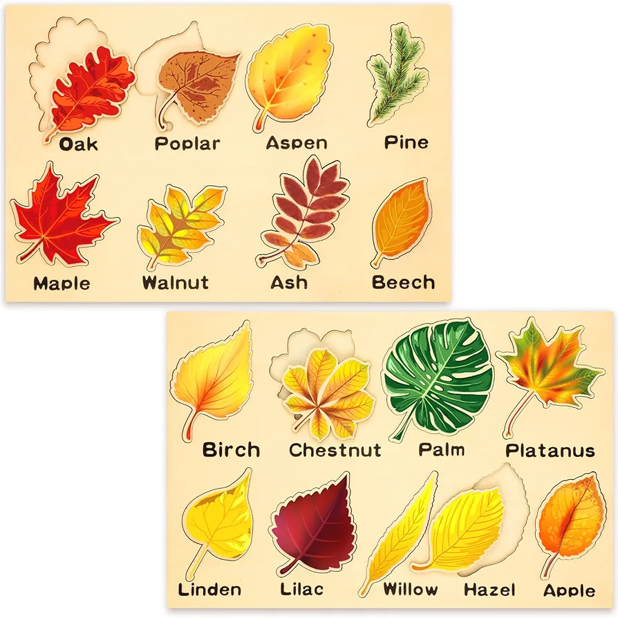 Kathfly 2 Pieces Leaf Wooden Jigsaw Puzzles Leaf Puzzle Montessori Toy Montessori Puzzle Early Educational Learning Puzzle for Birthday Gift Early Education School (Cute)