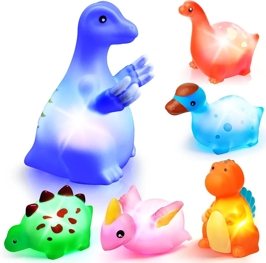 Bath Toys for Toddlers 1-3: 6 Packs Light-Up Floating Dinosaur Baby Toddler Bath Toys Set for Boys Kids Easter Christmas Birthday Gifts - Water Bathtub Shower Pool Bath Toy for Children Preschool