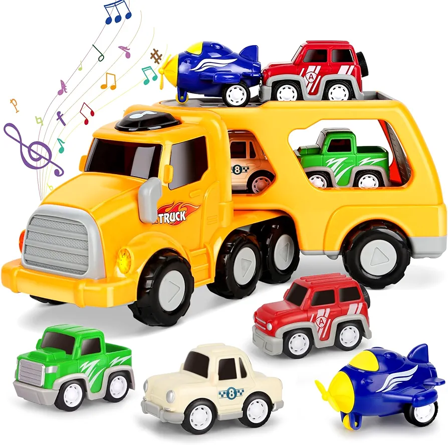 Dreamon 5-in-1 Transport Vehicles Toys for Ages 2-4 with Light & Sound, Ideal Construction Car Toy Christmas Birthday Gifts for Kids Toddler 3 4 5 6