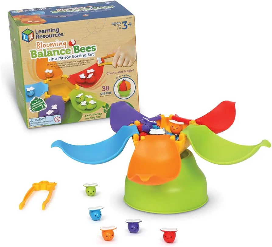 Learning Resources Blooming Balance Bees Fine Motor Sorting Eco Friendly Set - Preschool Learning Activities for Kids Ages 3+, Montessori Toys for Toddlers