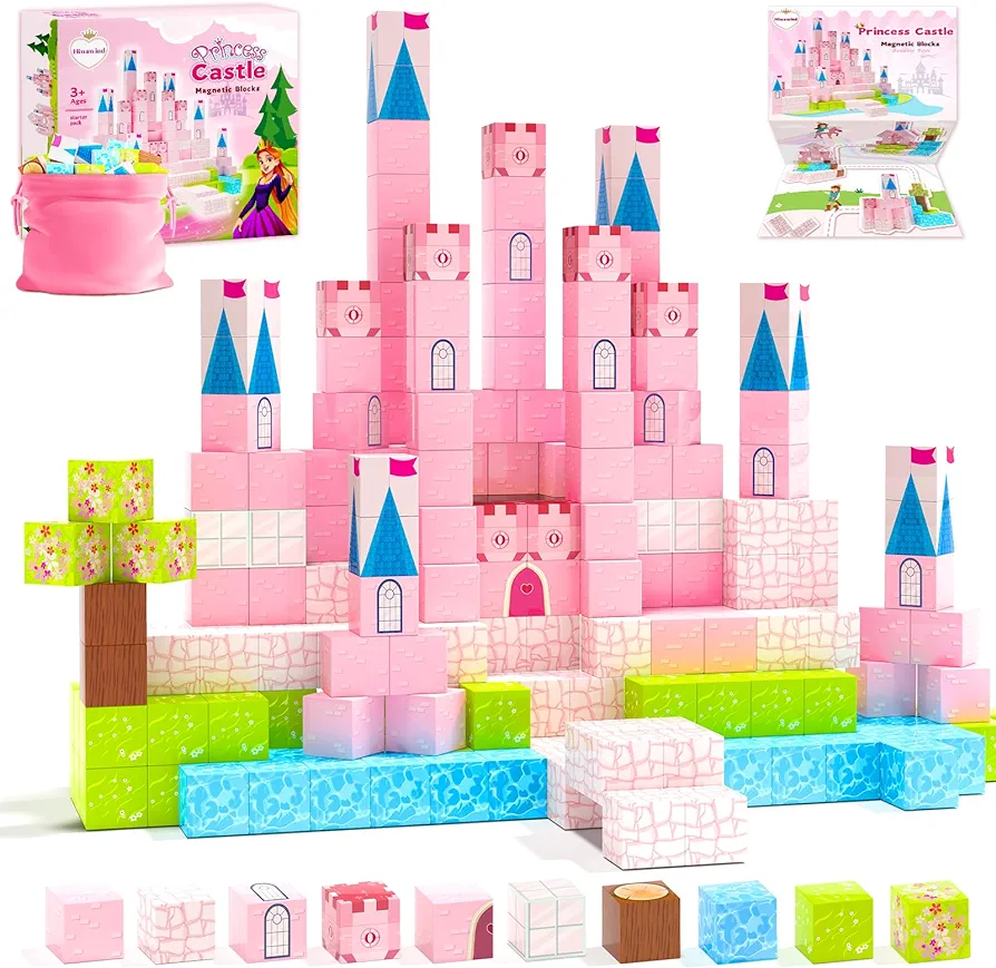 Magnetic Blocks Building Toys-Princess Castle Collection World, Princess Toys Birthday Gifts,Kids Toys for 3 4 5 6 7 8 Year Old Girls Boys, Montessori Sensory STEM Preschool Outdoor Toddler Toys