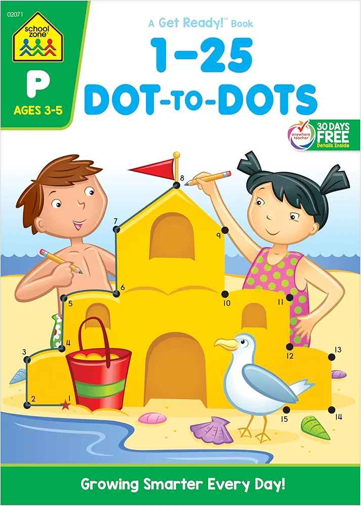 School Zone - Numbers 1-25 Dot-to-Dots Workbook - 32 Pages, Ages 3 to 5, Preschool to Kindergarten, Connect the Dots, Numerical Order, Counting, and More (School Zone Get Ready!™ Book Series)