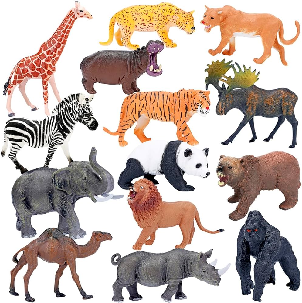 BOLZRA Safari Animals Figures Toys, Realistic Jumbo Wild Zoo Animals Figurines Plastic African Jungle Animals Playset for Kids Toddlers, 14 Piece Gift Set