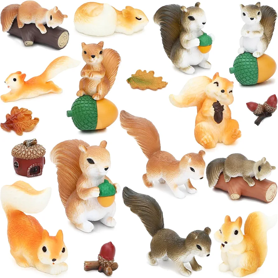 ONEST 18 Pieces Mini Squirrel Figurines Playset Hand Painted Tiny Squirrel Realistic Detailed Plastic Squirrel Figures Toys Small Squirrel Figurines for Kids Adults