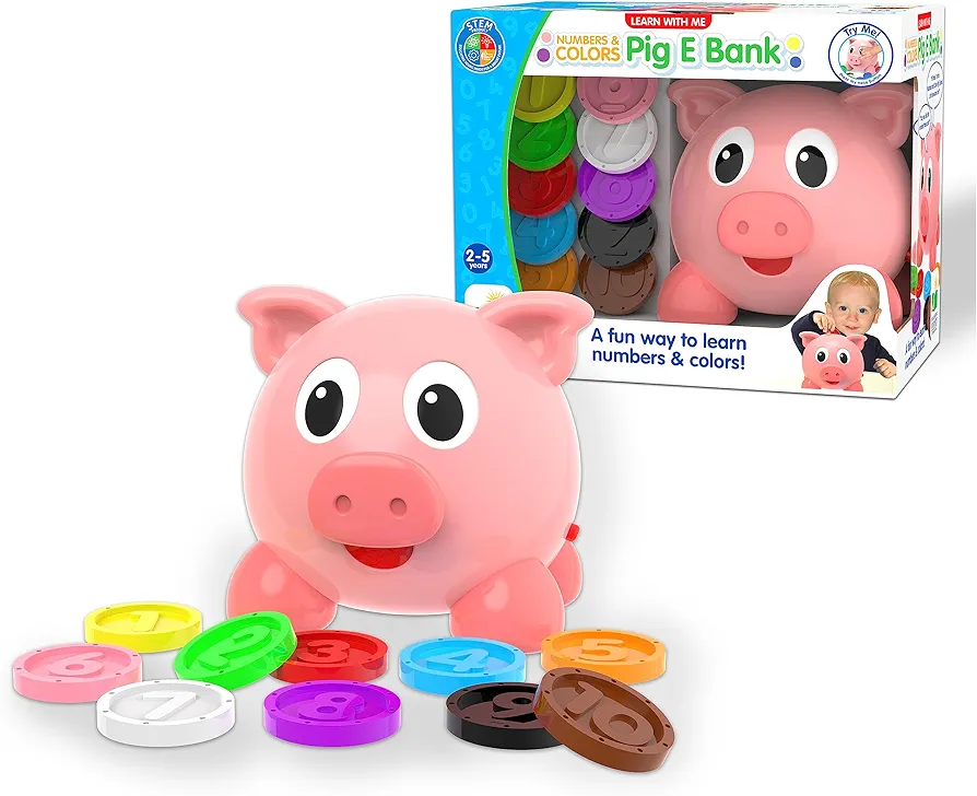 The Learning Journey Learn with Me - Numbers & Colors Pig E Bank - Color and Number STEM - Teaching Toddler Toys & Gifts for Boys & Girls Ages 2 Years and Up, Model Number: 208441, 10 color coins