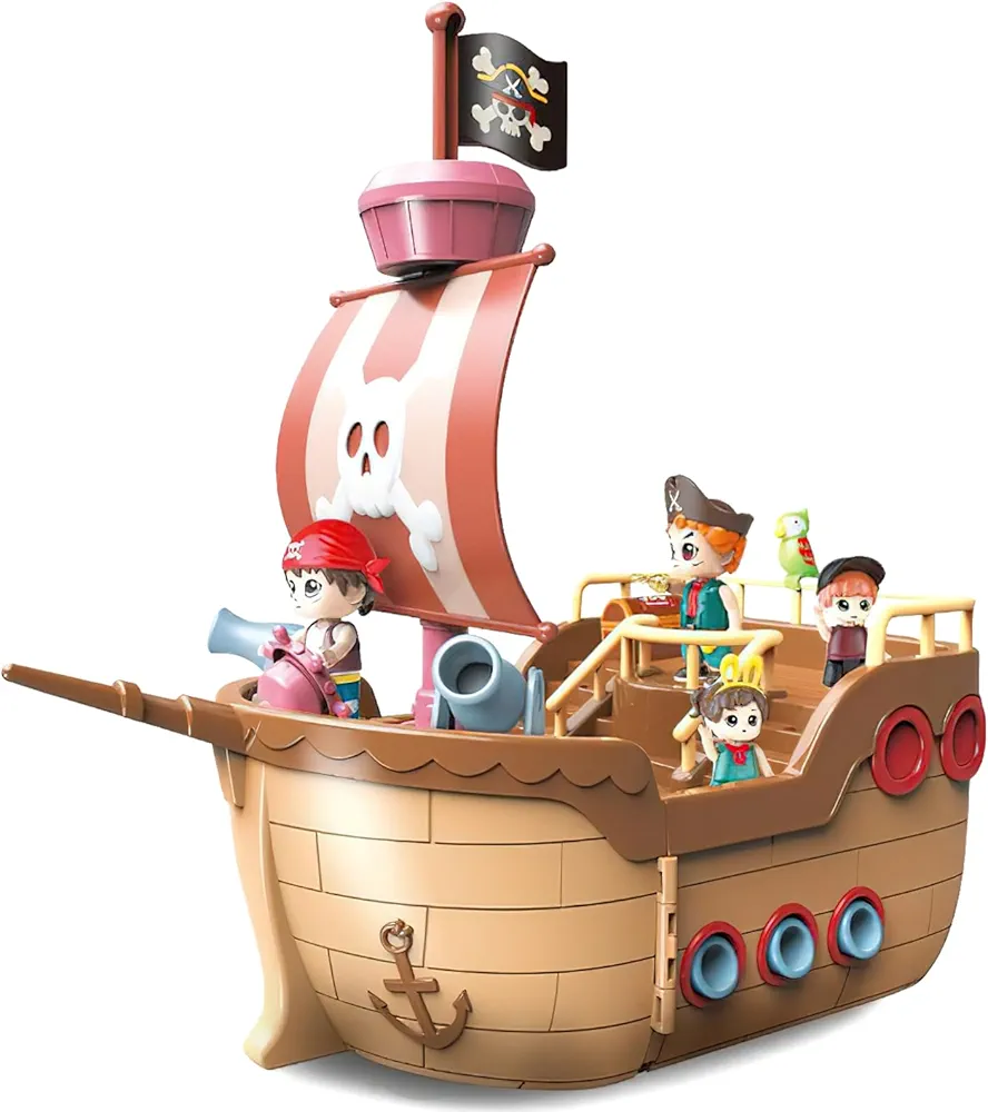 Pirate Ship Toy, Transform Pirate Ship Playset with Figure & Dollhouse Accessories, Kids Toys for Pretend Play Girls & Boys Ages 3+ Years