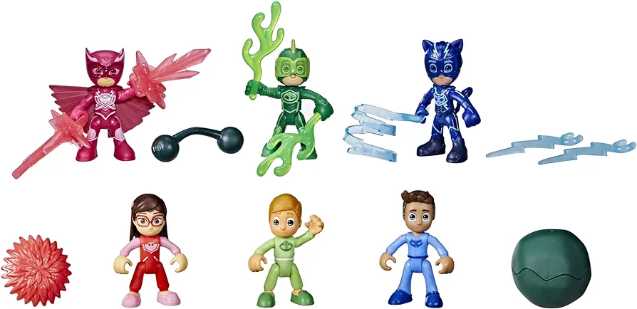 PJ Masks Nighttime Heroes Figure Set Preschool Toy, 6 Action Figures and 11 Accessories for Kids Ages 3 and Up