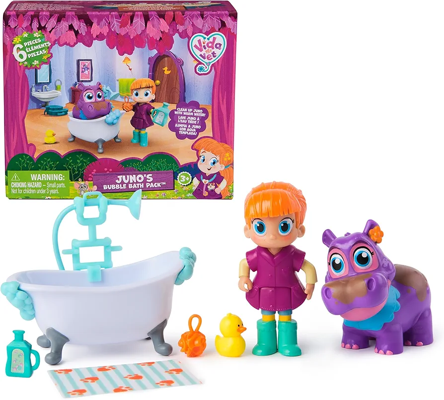 Juno’s Bubble Bath Pack with Vida & Color Changing Juno Action Figure & Doctor Kit Accessories, Kids Toys for Girls & Boys Ages 3 and up